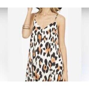 Peach Love California Womens Small Leopard Print Swing Dress Spaghetti Straps
